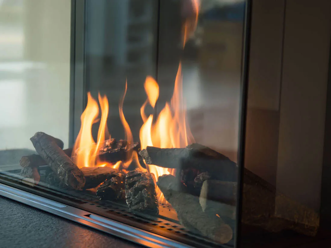Burning fireplace